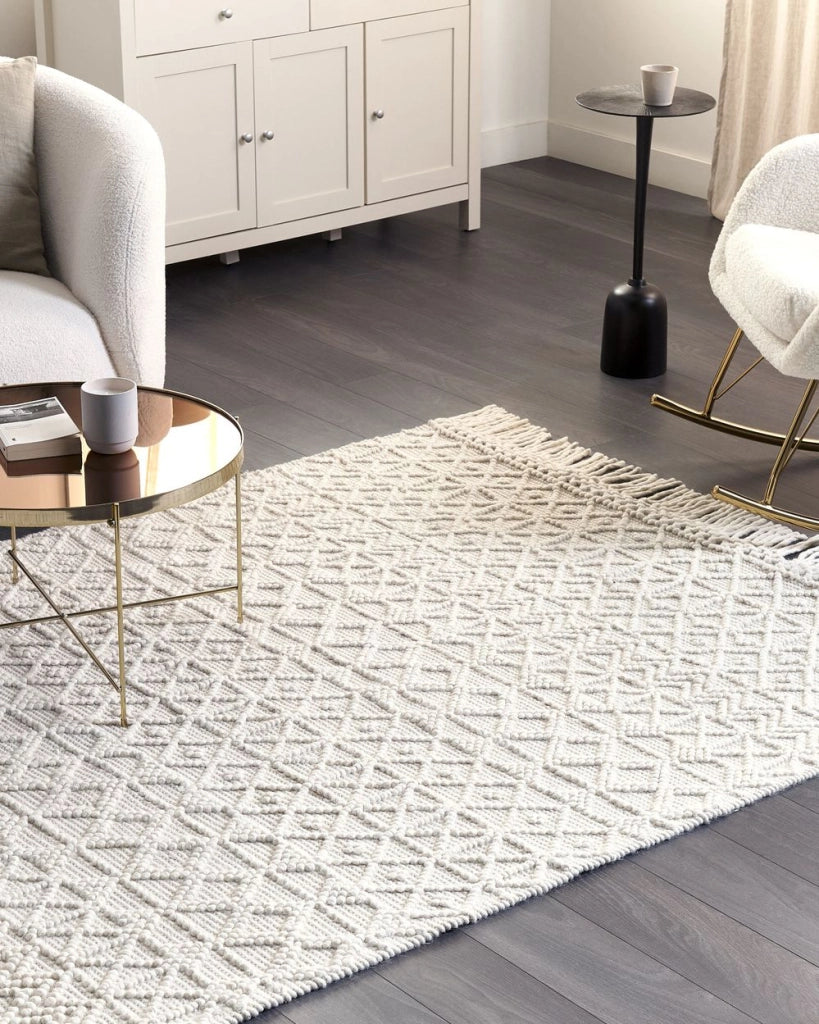 Tappeto in lana poliestere beige chiaro 160 x 230 cm Motivo geometrico Nappe Boho Moderno