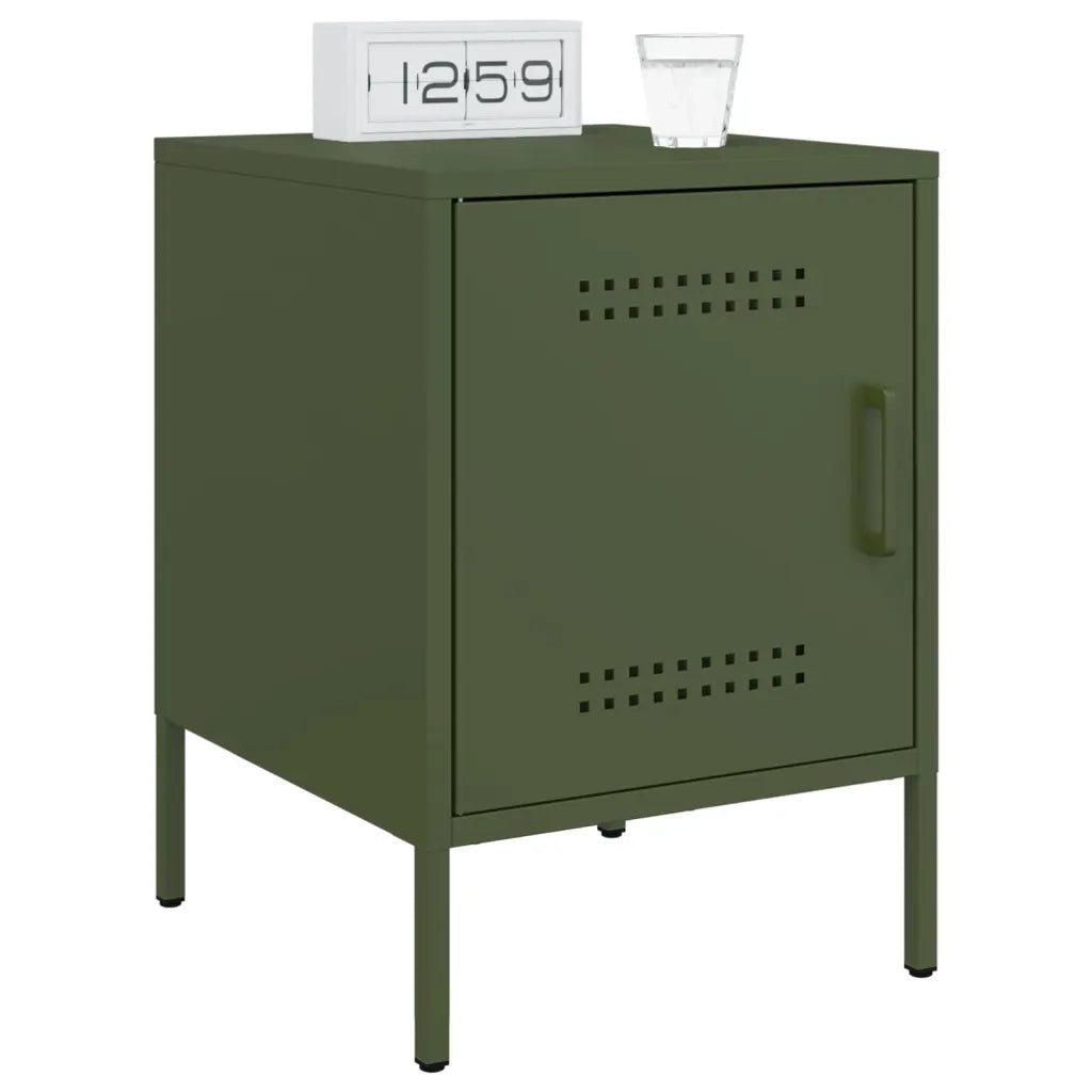Set di 2 Comodini | Armadio da Notte | Mobiletto da notte Verde Oliva 36x39x50,5 cm in Acciaio