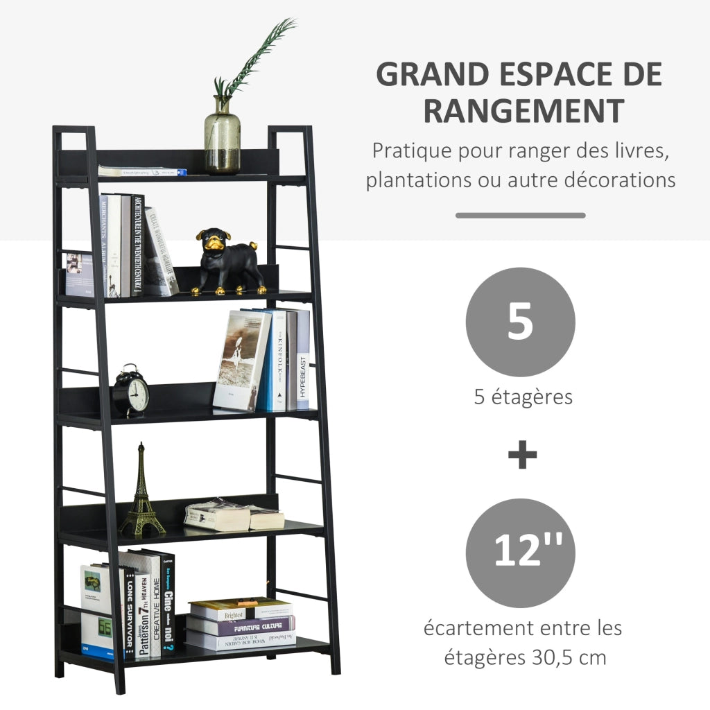Libreria a 5 Ripiani Stile Industriale Inclinata ¨C Zephmum ¨C Nero 70x35x150 cm