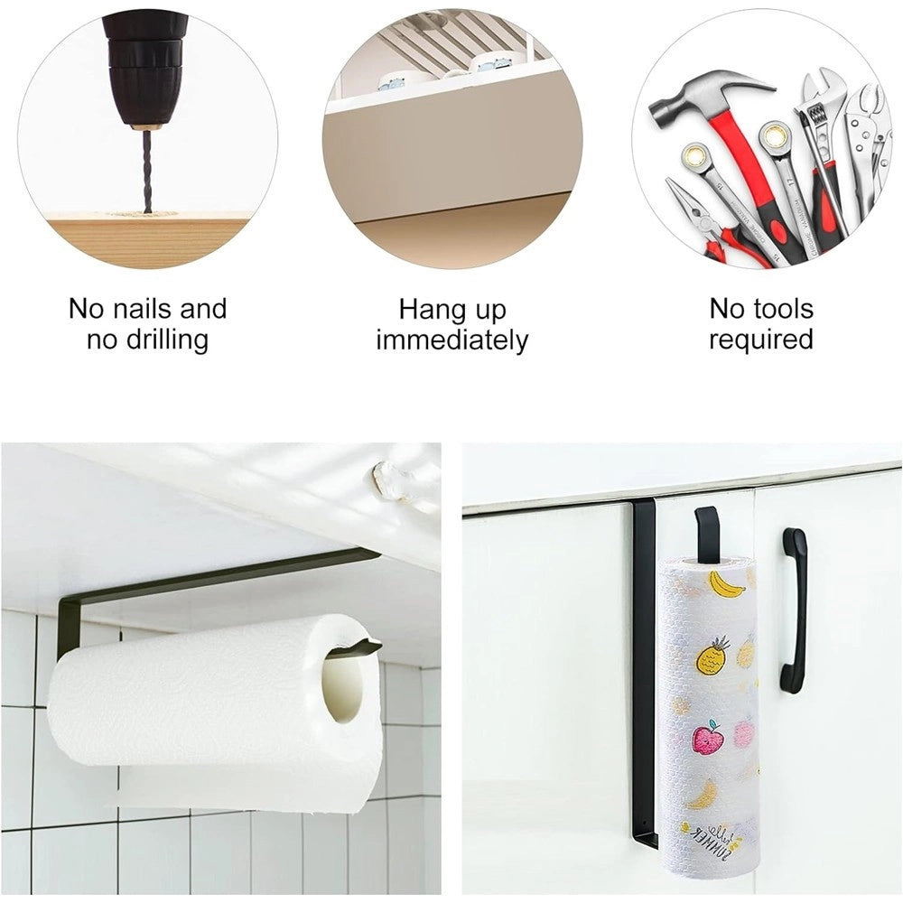 Trade Shop - Portarotolo 27cm Sottopensile Senza Forare Per Cucina Bagno Porta Asciugamano - Nero