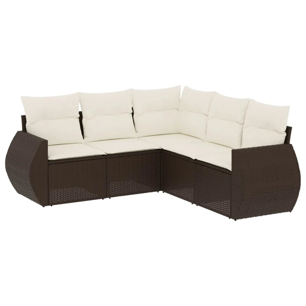 Set Divano da Giardino 5 pz con Cuscini Marrone in Polyrattan 3221352