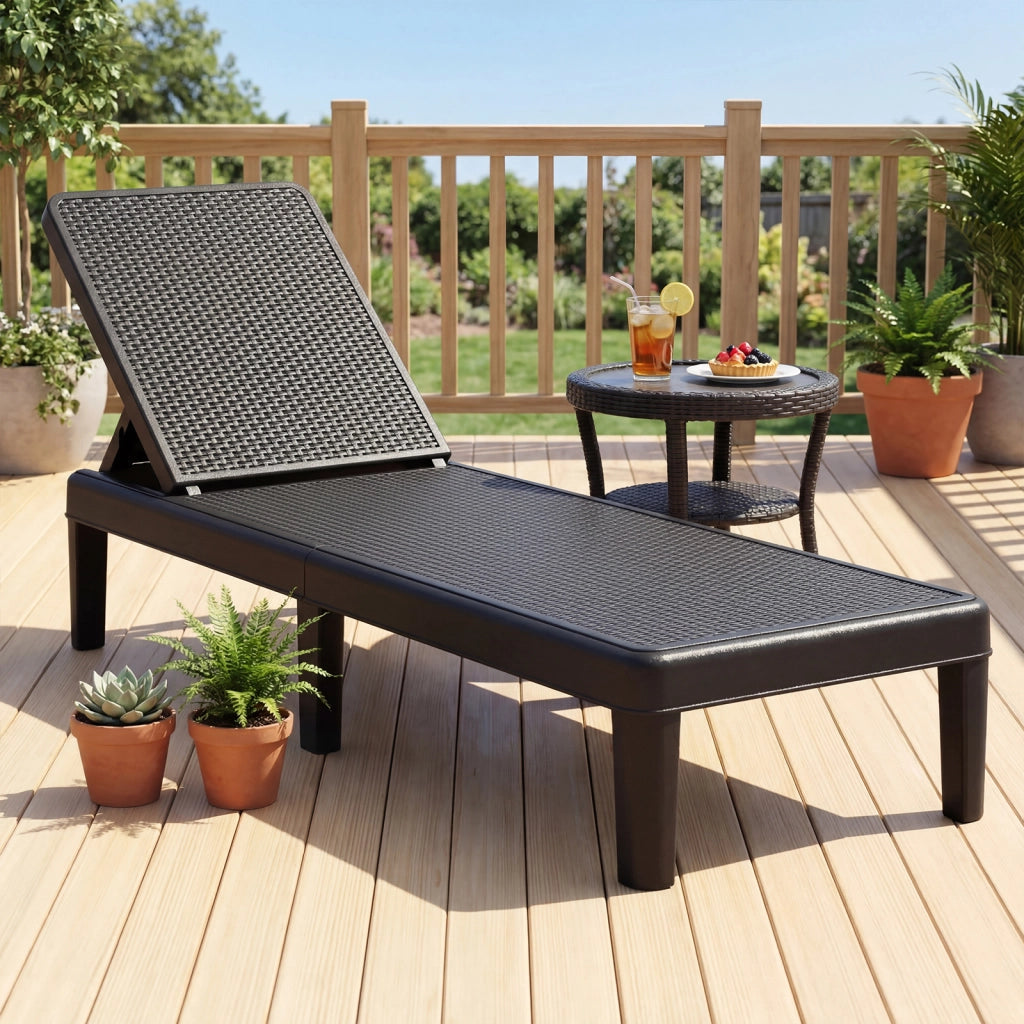 Lettino prendisole da giardino con schienale inclinabile a 4 livelli in pp rattan, Sdraio resistente alle intemperie portata 150 kg Nero