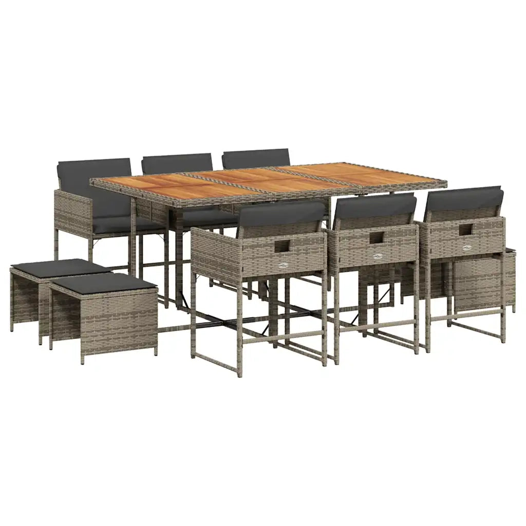 Set da Pranzo da Giardino 11pz con Cuscini in Polyrattan Grigio 3278101