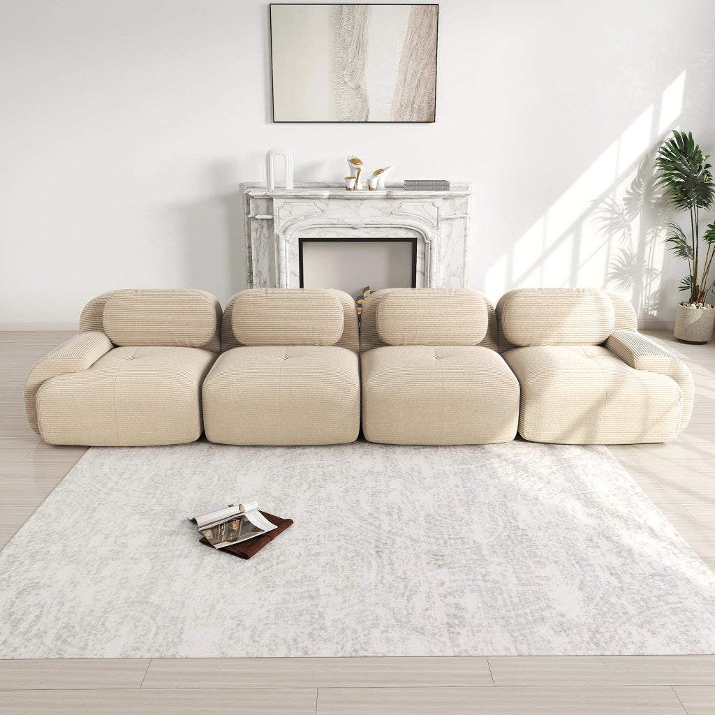 Divano angolare modulare senza struttura; schiuma ad alta densitÃ  32D; braccioli curvi; in velluto a coste; beige