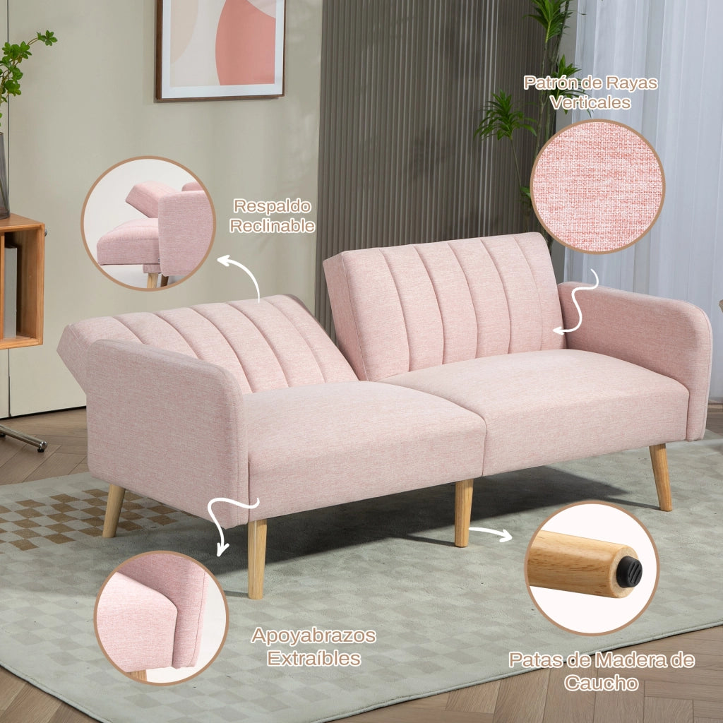 Divano Letto 2 Posti Imbottito ¨C Zephmum ¨C 173x75x73 cm Rosa