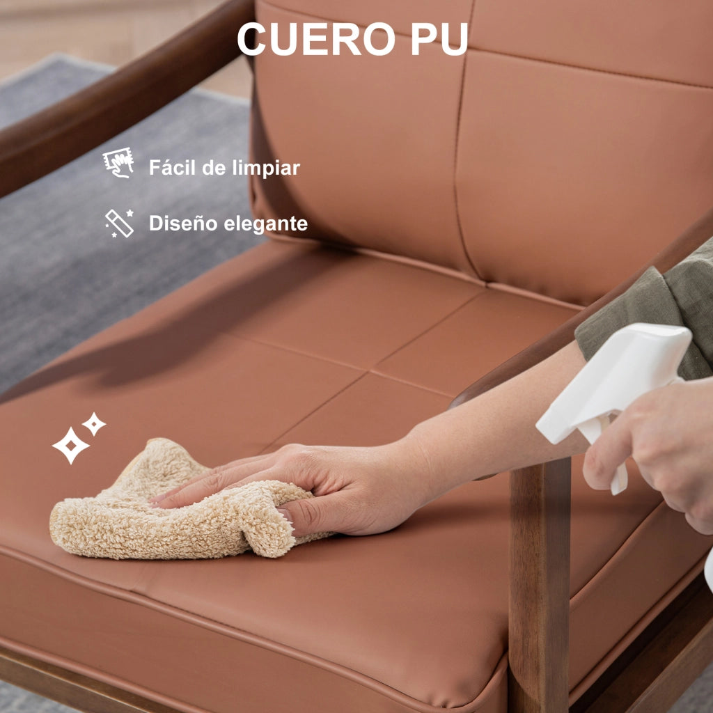 Poltrona imbottita in similpelle marrone con telaio in legno ¨C Minimal ¨C marrone/nocciola
