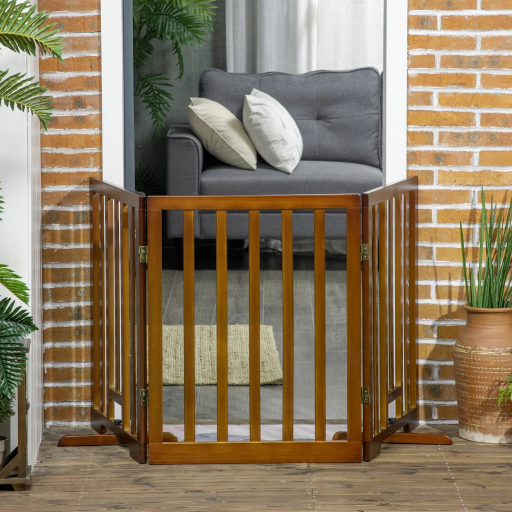 Cancellino per Cani Pieghevole a 3 Pannelli con Piedini Antiscivolo per Corridoi, Scale e Stanze, in Legno di Pino, 181x35x76 cm, Marrone Scuro