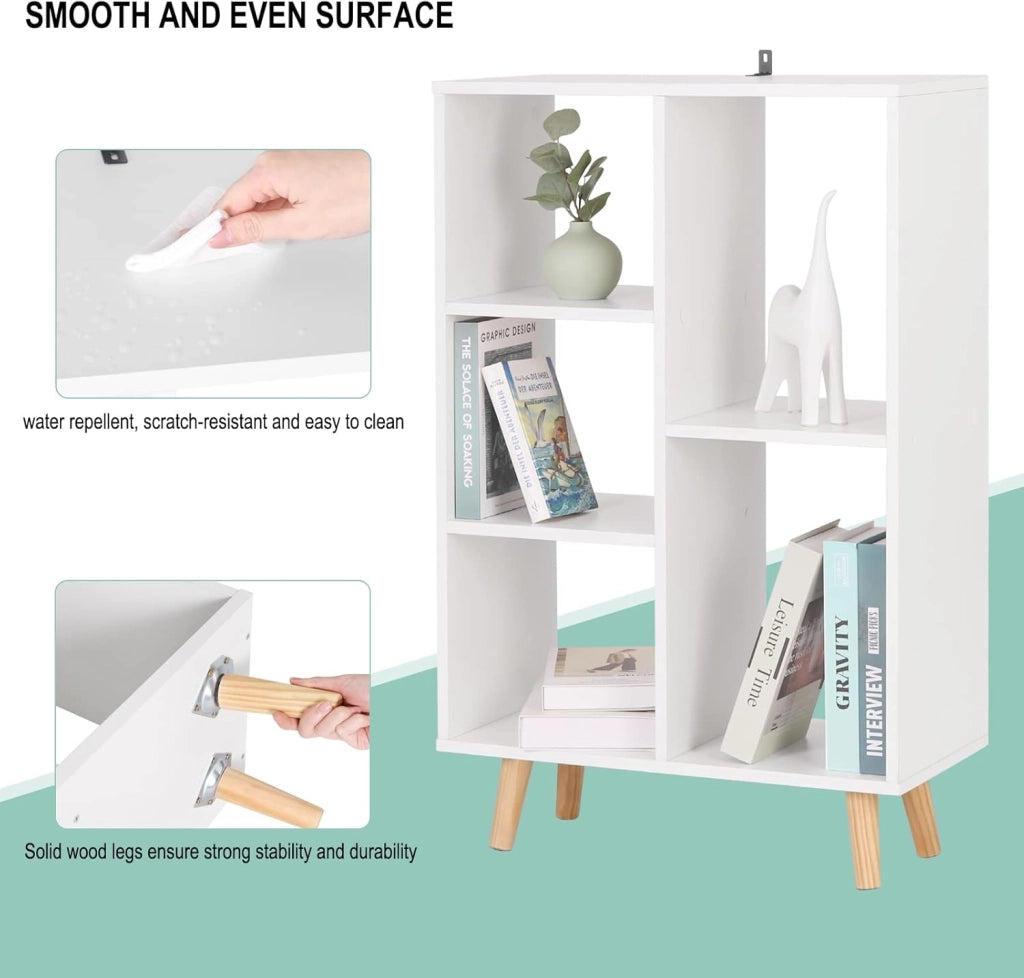 Libreria da Parete con 5 Vani Portaoggetti a Giorno, Scaffale Moderno Autoportante Salvaspazio per Soggiorno, Camera da Letto, Ufficio, Bianco, 60x95x30cm, SK011ws