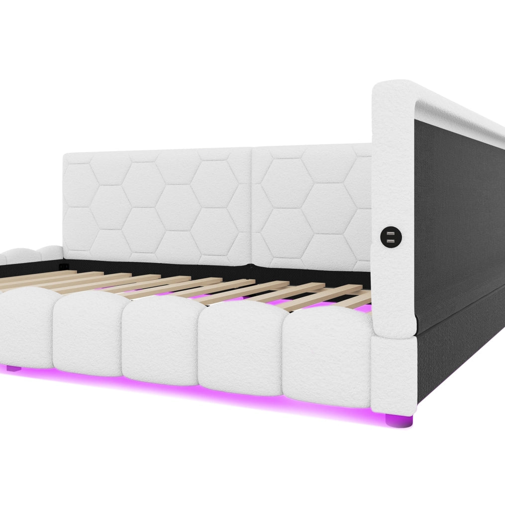 Daybed 140x200 cm con rete a doghe, luce LED ambientale e porte USB/Type-C
