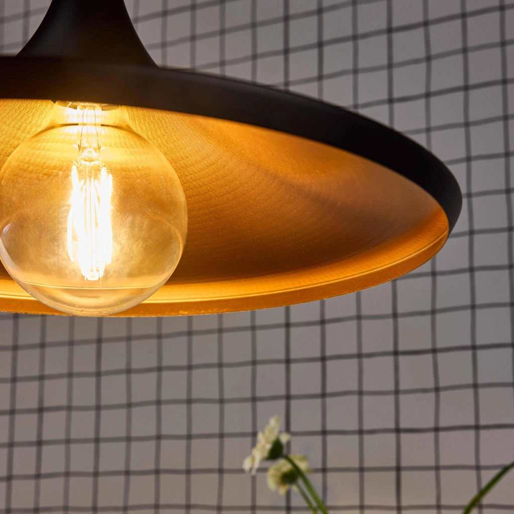 Lampada sospensione interne metallo, 35cm, nero e oro