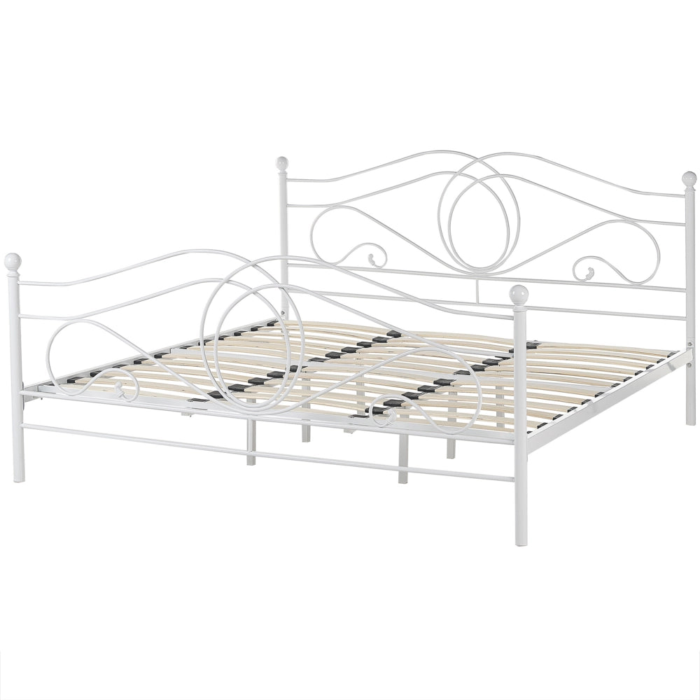 Letto in metallo bianco 180 x 200 cm con testiera a doghe e pediera retrò vintage