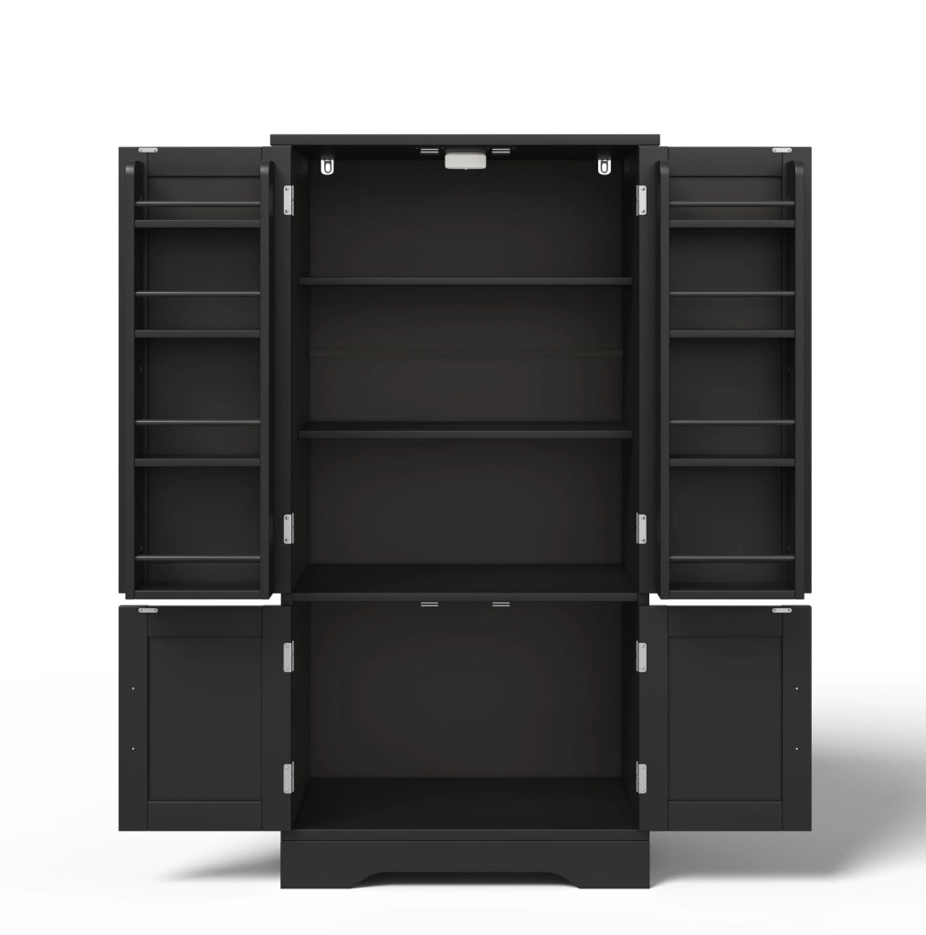 Armadio alto 120x60x40 cm con luce LED sensore; ripiani regolabili in MDF nero
