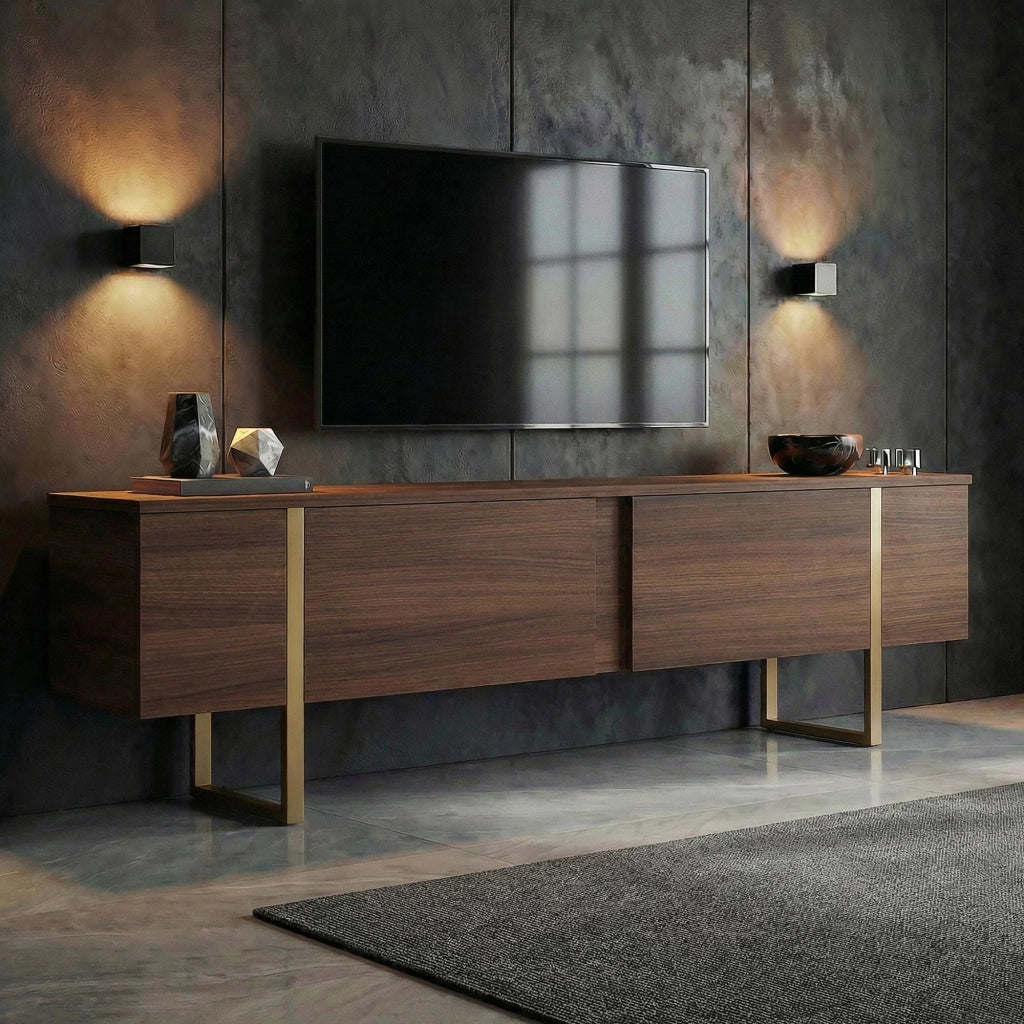 Abishia, Mobile Porta tv 2 Ante, 180x30x50h cm Marrone Quercia