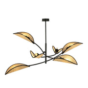 Sospensione Nordica 6 Luci Ares In Acciaio E Rattan Con Bracci Regolabili