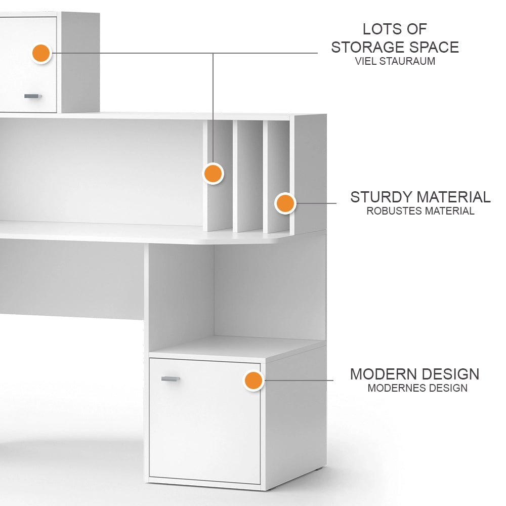 Vicco Scrivania con ripiani Bianco 115 x 55 cm con 2 porte