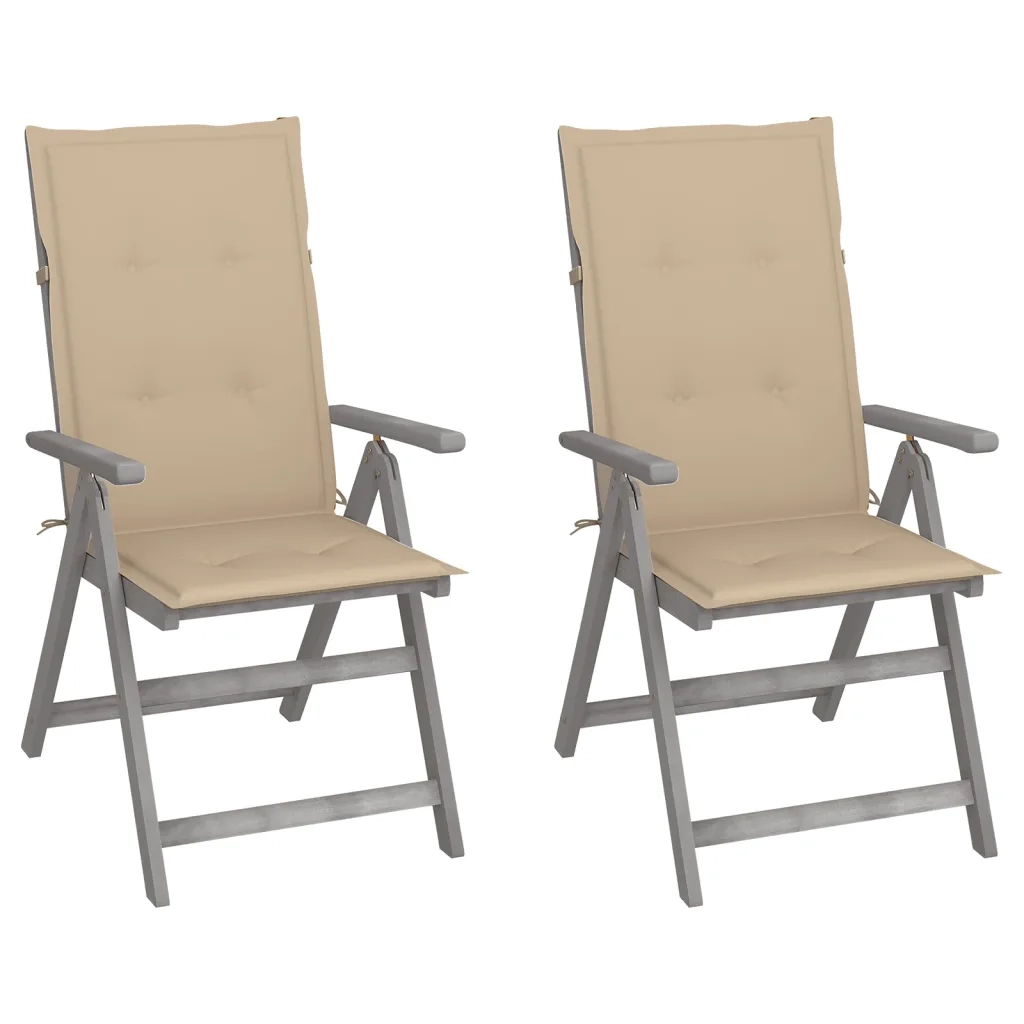 Sedie da Giardino Reclinabili 2 pz con Cuscini Massello Acacia cod mxl 9197