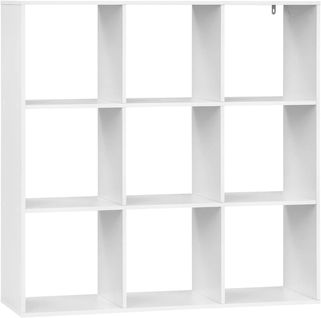 Libreria a 9 Cubi, Scaffale di Stoccaggio a 9 Cubi, Divisorio per Libreria, Mobile di Stoccaggio per Soggiorno e Ufficio, Bianco, 94x29,5x93 cm, SK047ws