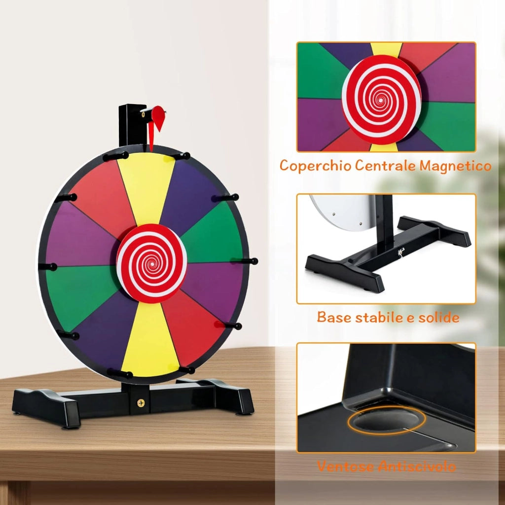 12''/15'' Ruota della Fortuna da Tavolo, Gioco Ruota Personalizzabile con Pennarello e Cancellino, Base Antiscivolo e Superficie Cancellabile, per Carnevale Feste (12'')