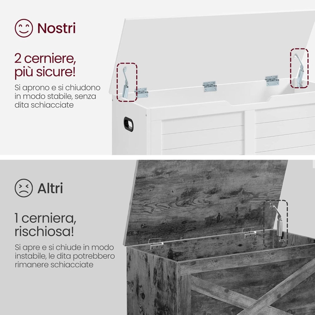 VASAGLE Cassapanca, Panca Portaoggetti, Pouf Organizzatore con 2 Cerniere di Sicurezza, Scarpiera, 40 x 100 x 46 cm, Corridoio, Camera da Letto, Soggiorno, Bianco Nuvola LSB061T10