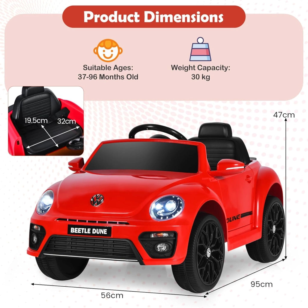 Macchina Elettrica per Bambini Volkswagen Beetle Maggiolino 12V con Telecomando, Auto Elettrico a Pedale, Veicoli con Musica, Fari LED e Clacson, 3-5km/h, Carico 30 kg, 3-8 Anni (Rosso)