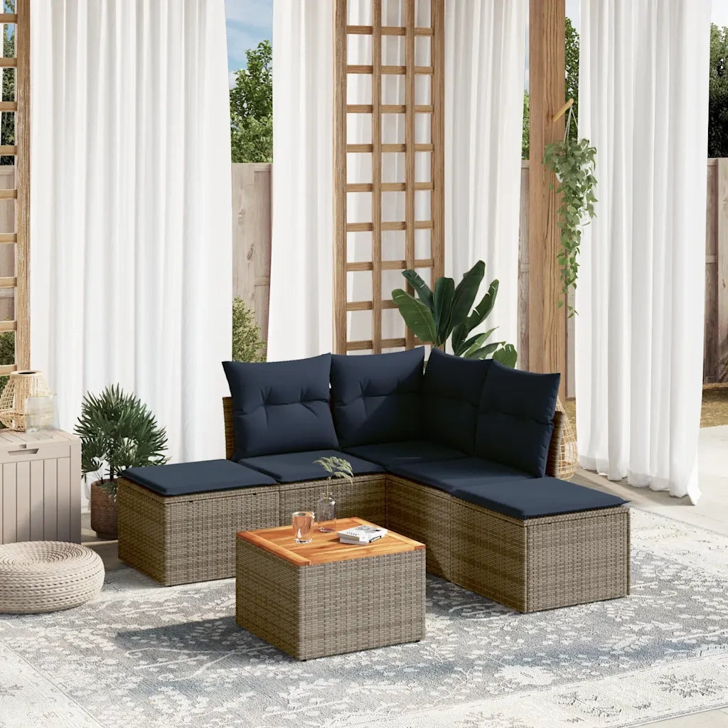 Set Divani da Giardino 6 pz con Cuscini Grigio in Polyrattan 3256005