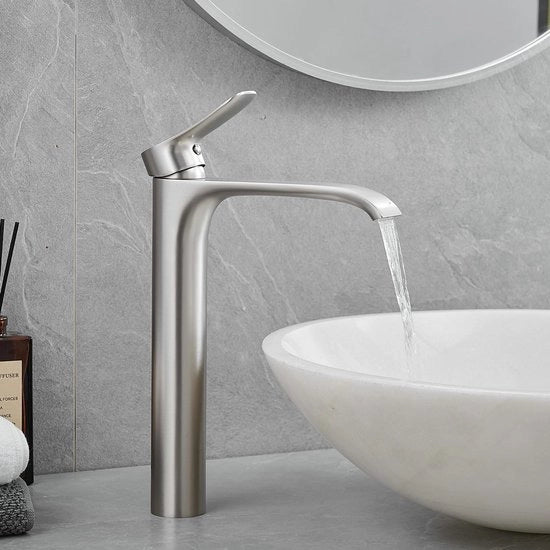 Foglia di Doccia a Cascata - Rubinetto a Maniglia Unica - Rubinetto per Vasca da Bagno - Alta Rubrica per Vasca da Bagno - Lavorazione a Marteau - Nickel Borato - Design Lussuoso - Materiale Sostenibile