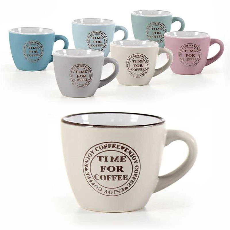 SET 12 TAZZINE DA CAFFE COLORI PASTELLO "TIME FOR COFEE"  90CC
