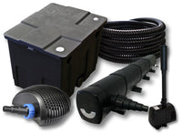 Set filtro per laghetto da 12000l Chiarificatore 72W Pompa CTF ECO 40W Tubo 25m Fontana