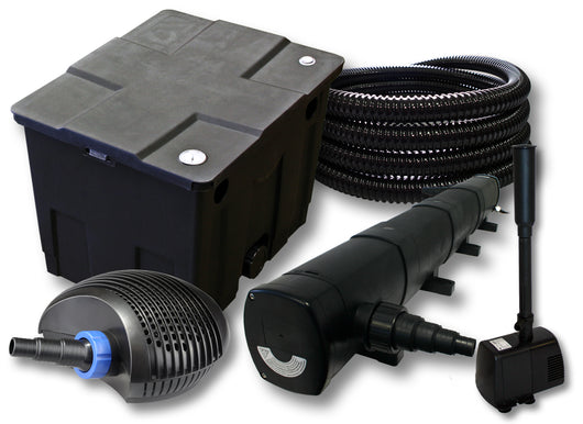 Set filtro per laghetto da 12000l Chiarificatore 72W Pompa CTF ECO 40W Tubo 25m Fontana