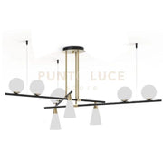 MIKADO-S Sospensione 9 luci struttura ottone spazzolato e vetro opale lampadine incluse E14 G9