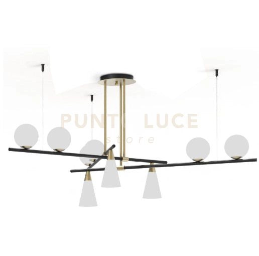 MIKADO-S Sospensione 9 luci struttura ottone spazzolato e vetro opale lampadine incluse E14 G9