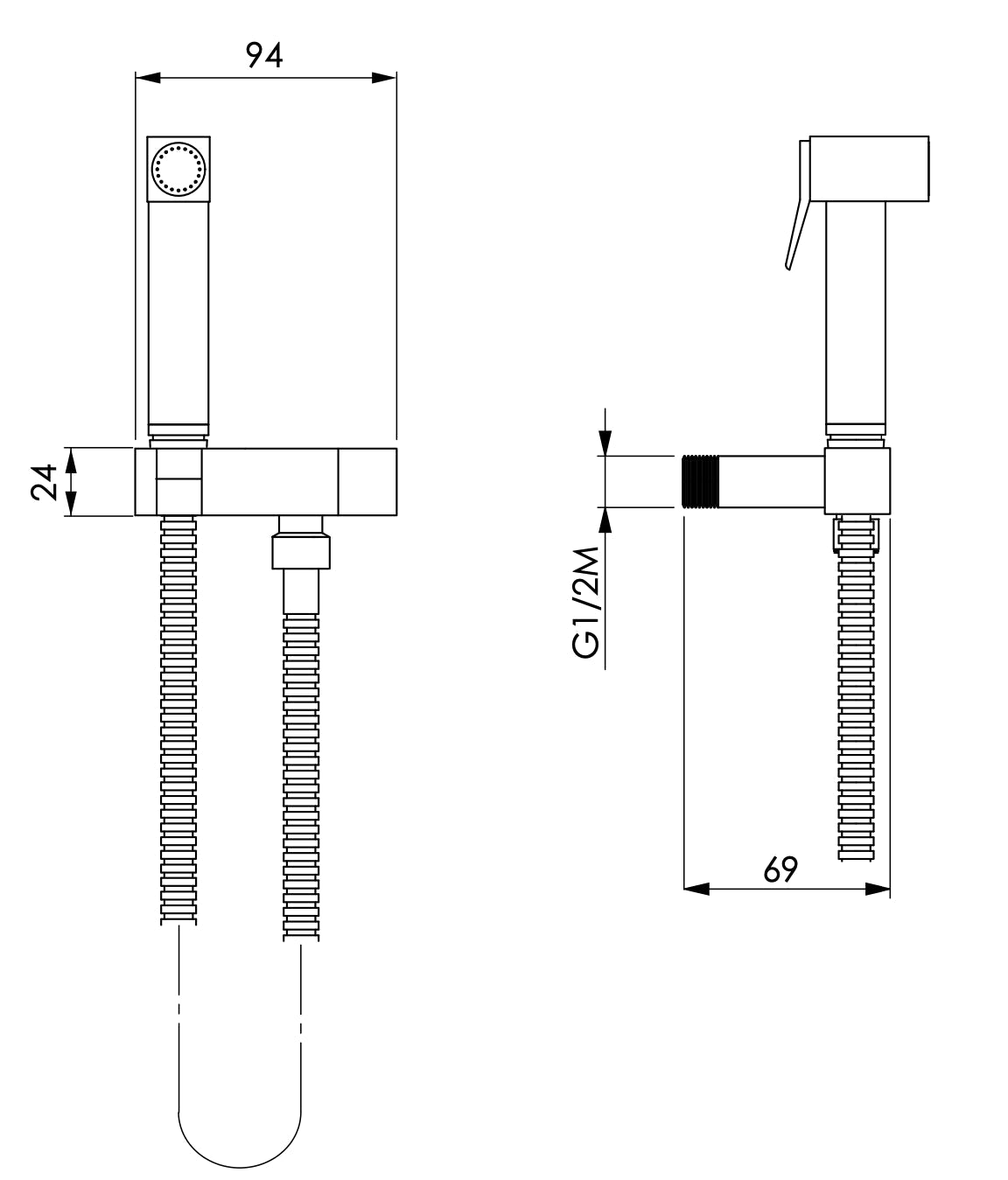 Kit igiene doccetta per bidet completo, quadrato in ottone, flessibile 120 cm