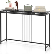 Tavolo da Ingresso Stretto, Tavolo Consolle Moderno in Finto Marmo con Struttura in Acciaio, Tavolo Multiuso per Salotto e Corridoio, 120 x 30 x 90 cm
