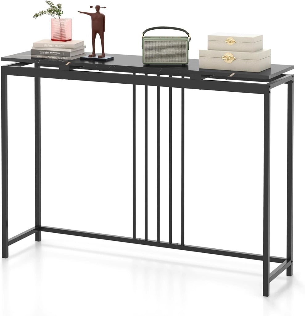 Tavolo da Ingresso Stretto, Tavolo Consolle Moderno in Finto Marmo con Struttura in Acciaio, Tavolo Multiuso per Salotto e Corridoio, 120 x 30 x 90 cm