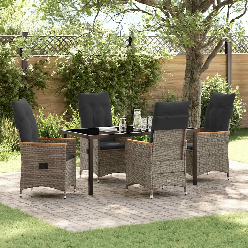 Set da Pranzo per Giardino con cuscino 5 pcs Grigio polyrattan