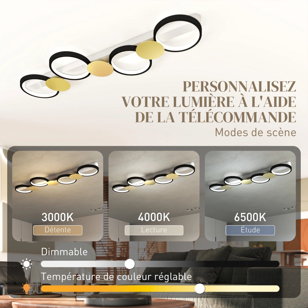 Plafonnier LED 4 Luci ¨C zephmum ¨C Dor¨¦ Nero 100x31x7cm