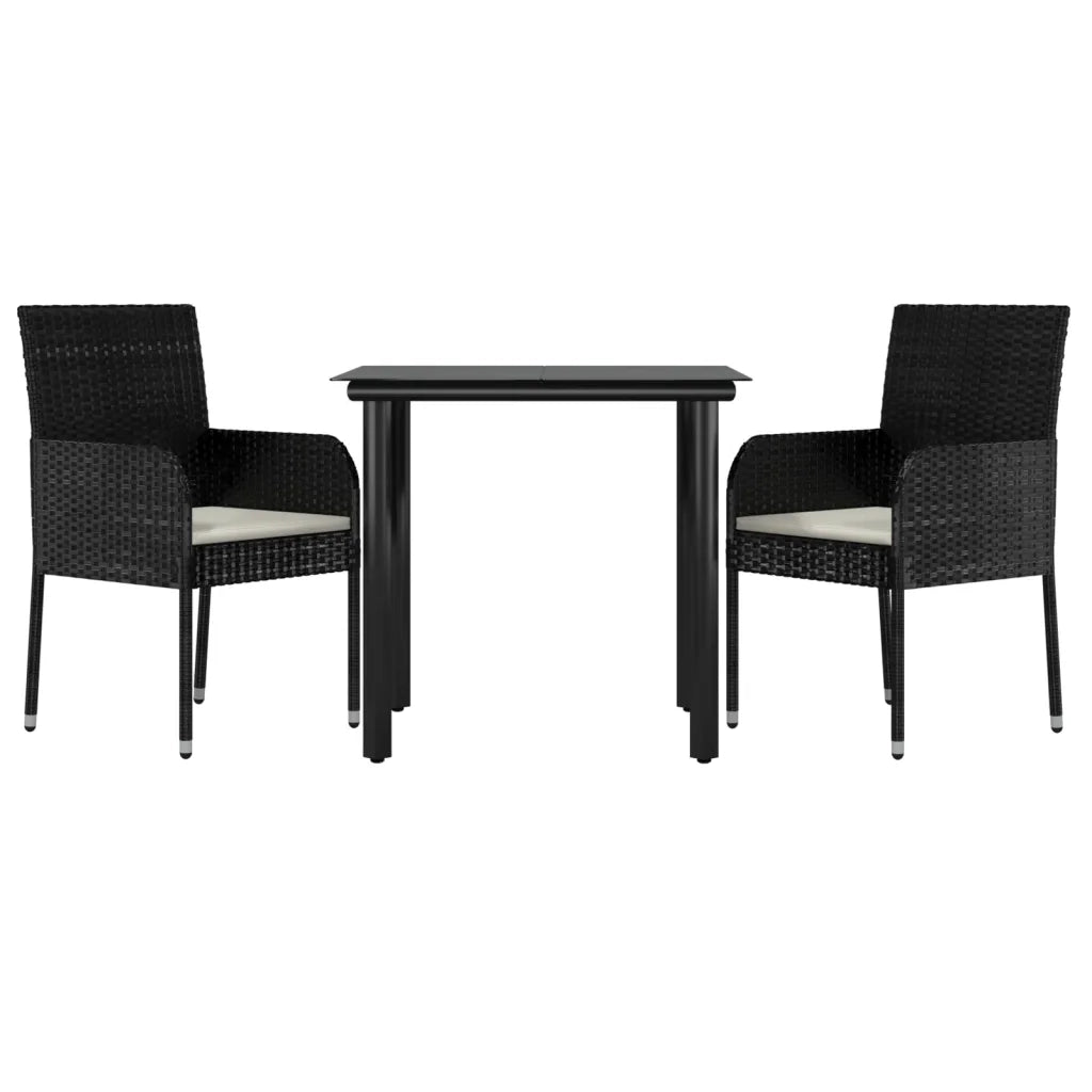 Set da Pranzo da Giardino 3 pz con Cuscini Nero in Polyrattan 3185155