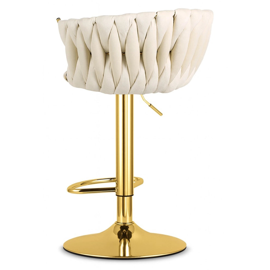 Sgabello da bar Mig in velluto beige e metallo dorato