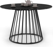 Tavolo da pranzo rotondo per 6 persone YUNA con piano in marmo nero effetto ALASKA e gamba in filo metallico nero 110 cm