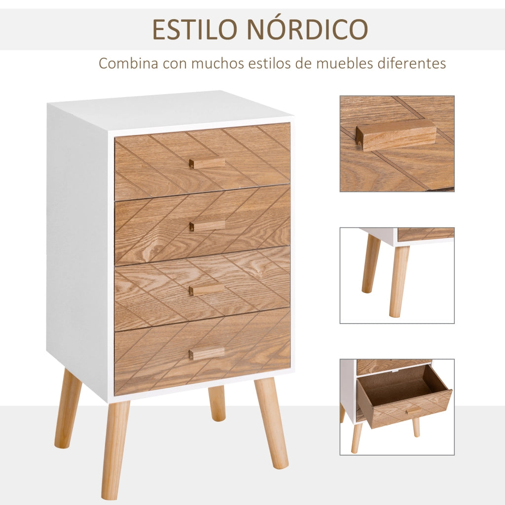 Comodino con 4 Cassetti ¨C Minimal ¨C Bianco e Naturale 40x30x75 cm