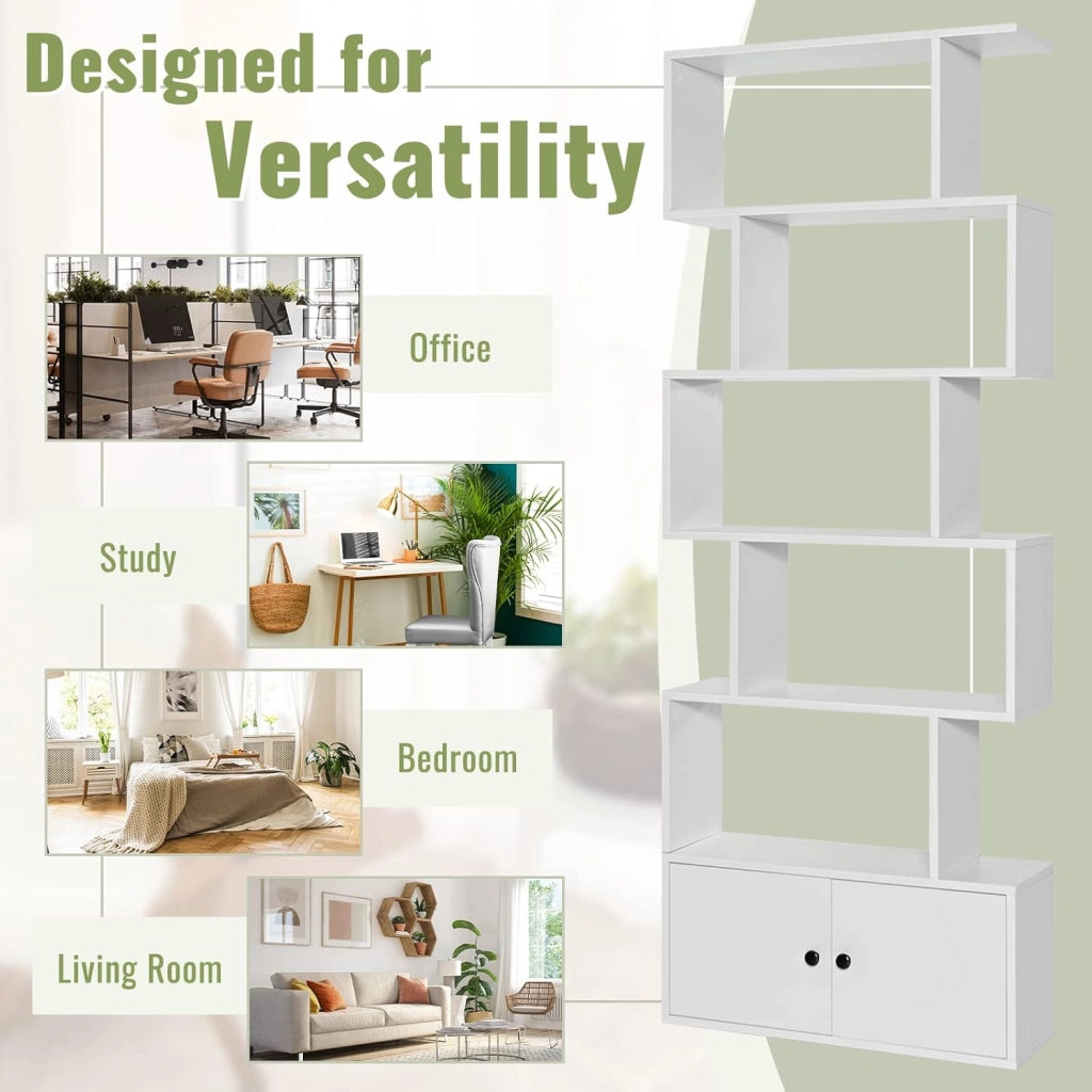 Scaffale a 6 Ripiani con cassetto, Libreria Autoportante, Scaffale da Terra, Design Moderno, 70 x 23 x 183 cm, Bianco/Marrone/Nero (Bianco)