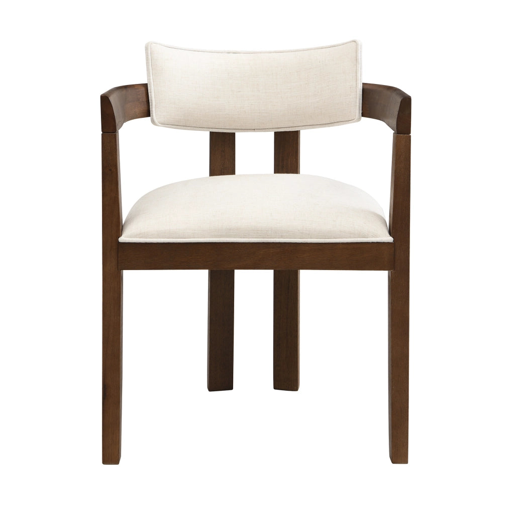Set 2 sedie da pranzo con braccioli; struttura in legno massello e lino; noce