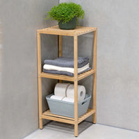 Scaffale a Colonna da Bagno 3 Ripiani Legno Bambù Organizer 33x32x77.5cm
