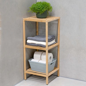 Scaffale a Colonna da Bagno 3 Ripiani Legno Bambù Organizer 33x32x77.5cm