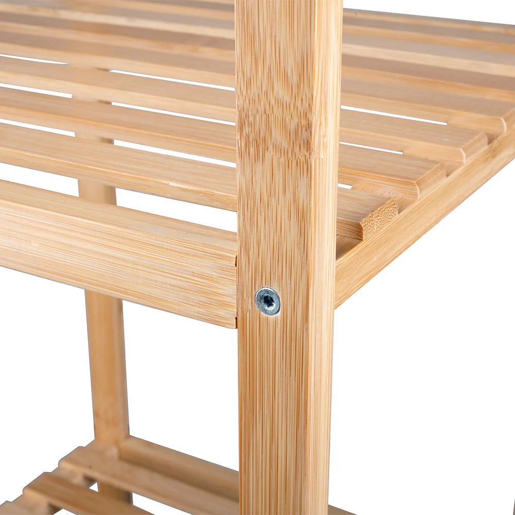 Scaffale a Colonna da Bagno 3 Ripiani Legno Bambù Organizer 33x32x77.5cm