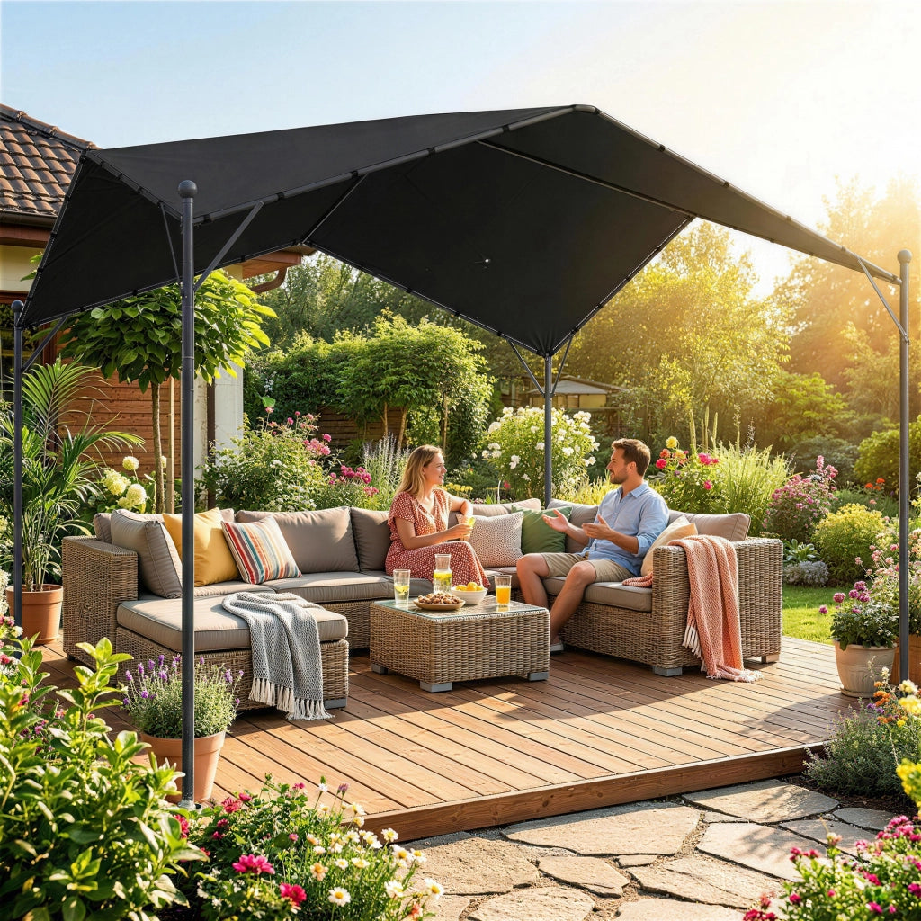Pergola Giardino 3x3 m ¨C Zephmum ¨C Struttura Metallica Tetto Inclinato Grigio