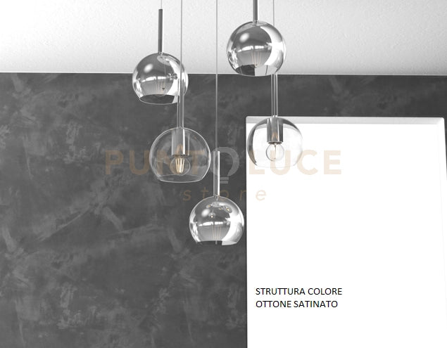 SOSP. OTTONE SAT. RETTANGOLARE 5 LUCI VETRI TUTTI PICCOLO (2X TR+ 3X CR) 1155OS-S5 RP-TC