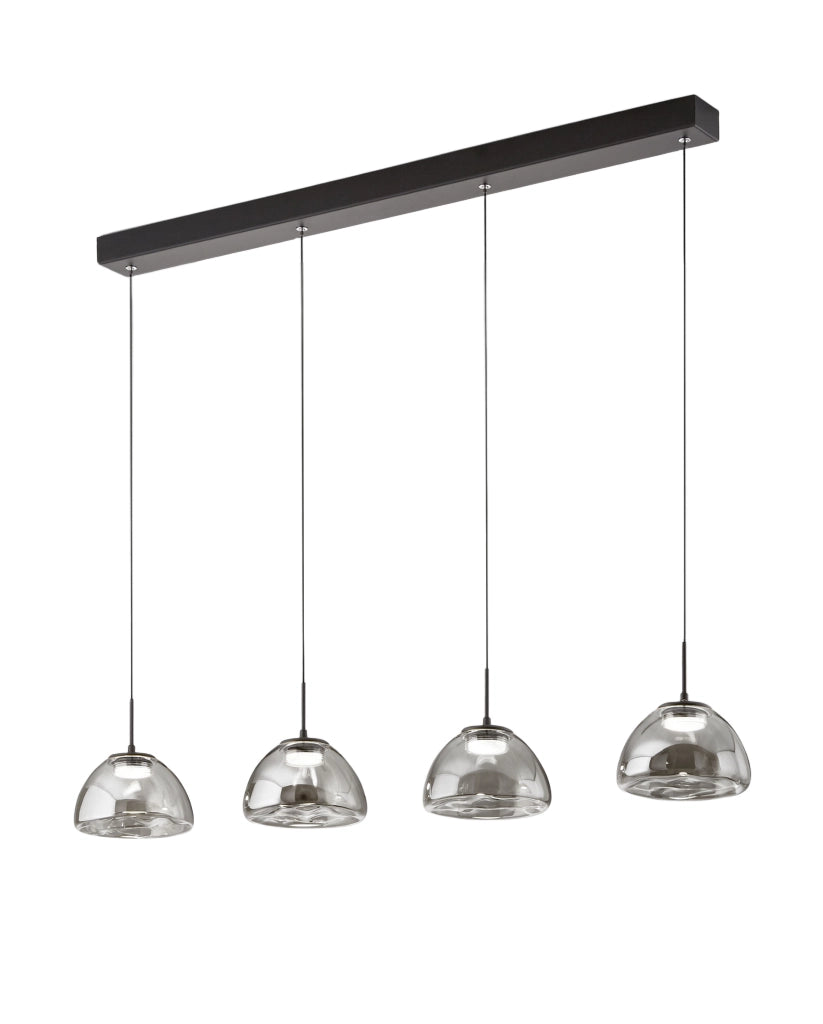 Lampada a Sospensione Lucille Fumé 28W LED CCT 2700K-4000K, Struttura Metallo e Vetro Borosilicato, Dimmerabile a step - 87x6x200cm