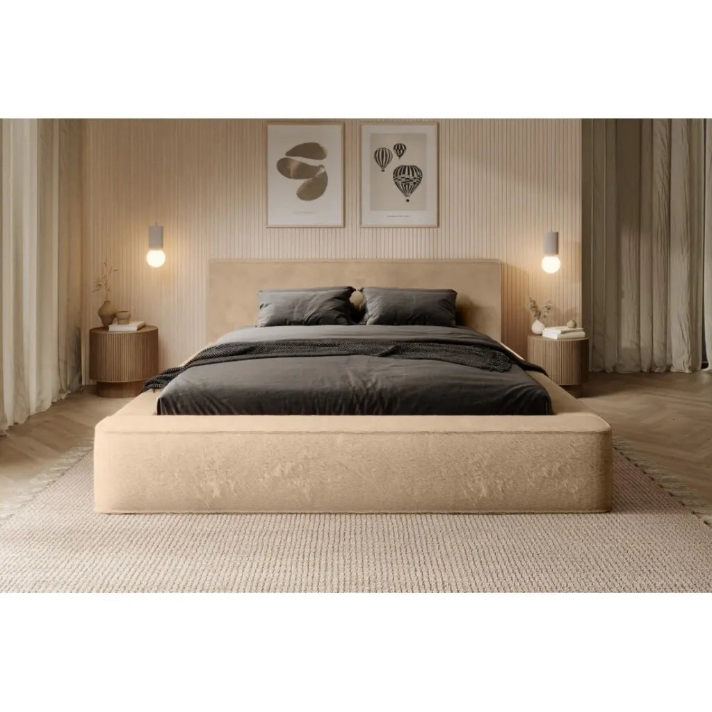 Letto contenitore ORLANE – Beige Polvere di miele polare – 180x200 cm – Rete sollevabile – Design di alta gamma