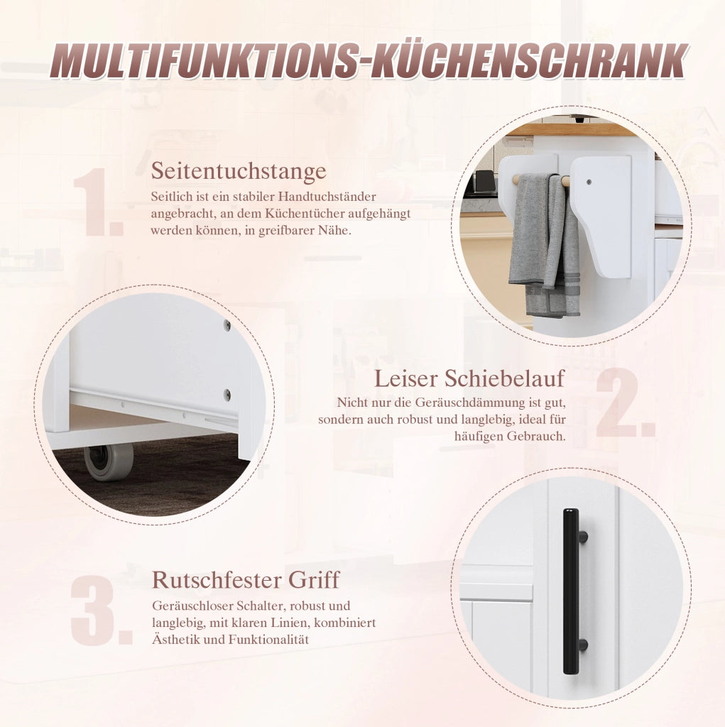 Carrello da cucina con ruote girevoli 120x46(71)x90 cm; bianco; in legno ingegnerizzato